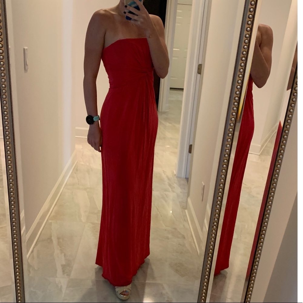 Strapless long red dress